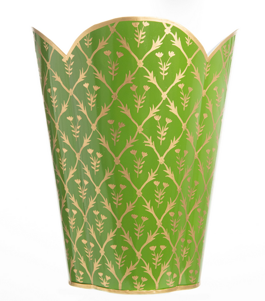 Moss Green & Gold Tulip Waste Basket