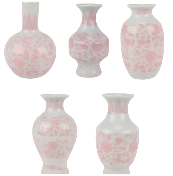 Set of 5 Mini Pink and White Bud Vases