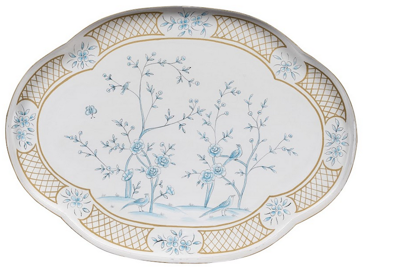 IVORY & BLUE SCALLOPED TRAY TABLE