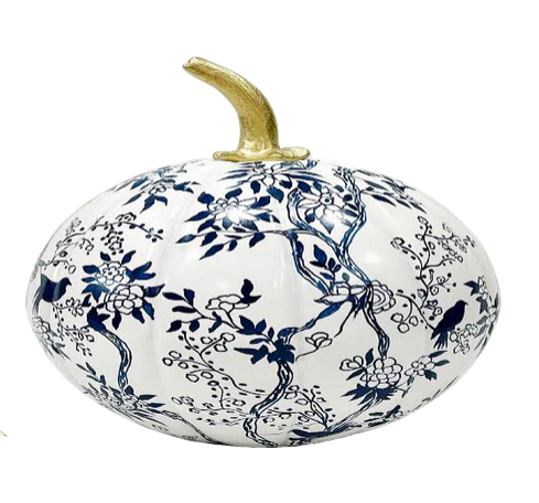 White Pumpkin with Blue Bird & Floral (various sizes)