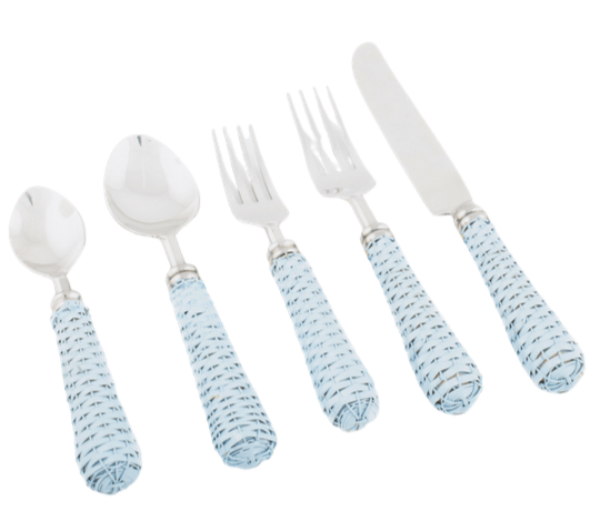 Softblue Basketweave Five Piece Flatware Set