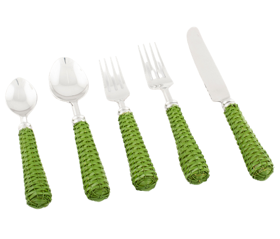Green Basketweave Five Piece Flatware Set