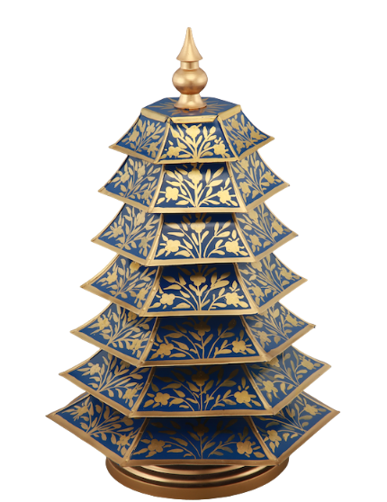 Navy and Gold Floral Chinoiserie Tree