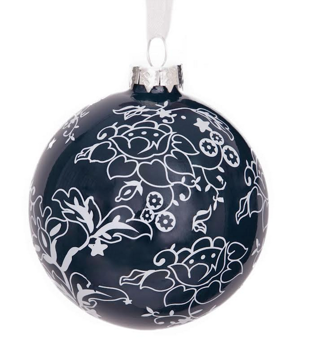 Navy Floral Ball Ornament