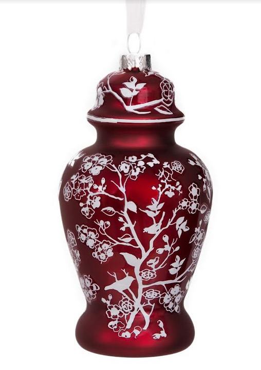 Pearlized Red Floral & Vine Jar Ornament