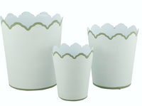 White & Soft Green Scalloped Bucket Wastepaper Basket & Planters (3 Sizes)