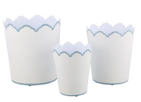 White & Pale Blue Scalloped Bucket Wastepaper Basket & Planters (3 Sizes)