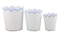White & Pale Blue Scalloped Bucket Wastepaper Basket & Planters (3 Sizes)