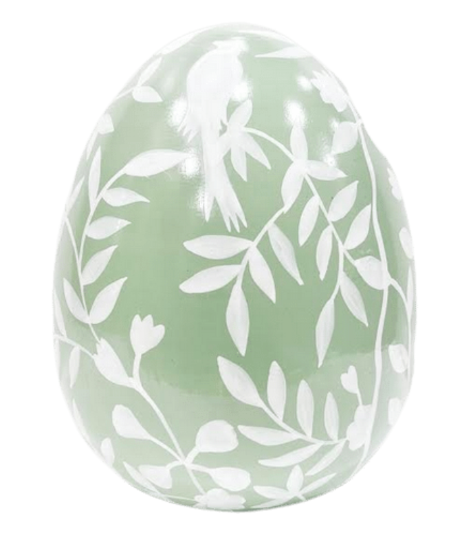 Green & White Bird & Vine Egg (Various Sizes)