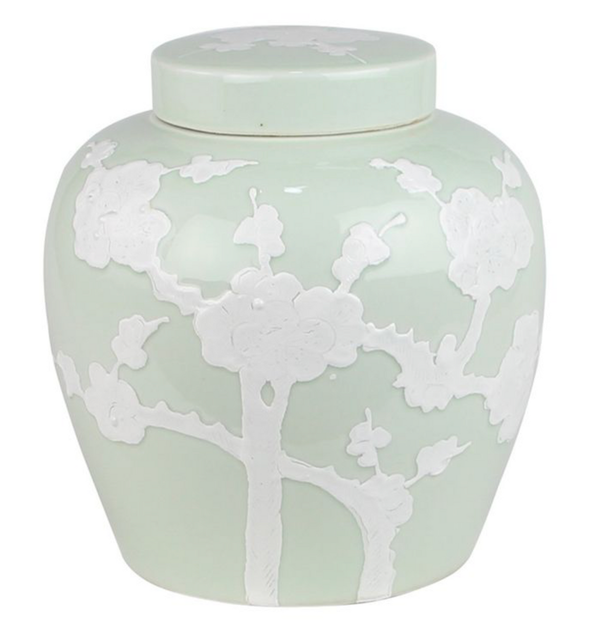 Pastel Pale Green Cherry Blossom Flat Top Jar