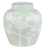 Pastel Pale Green Cherry Blossom Flat Top Jar