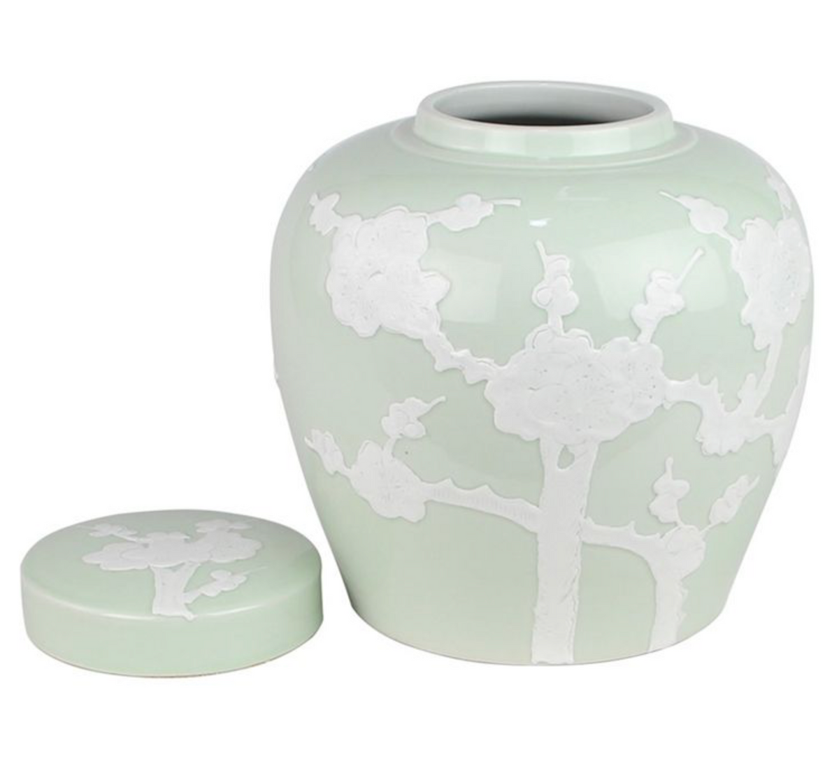 Pastel Pale Green Cherry Blossom Flat Top Jar