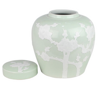 Pastel Pale Green Cherry Blossom Flat Top Jar