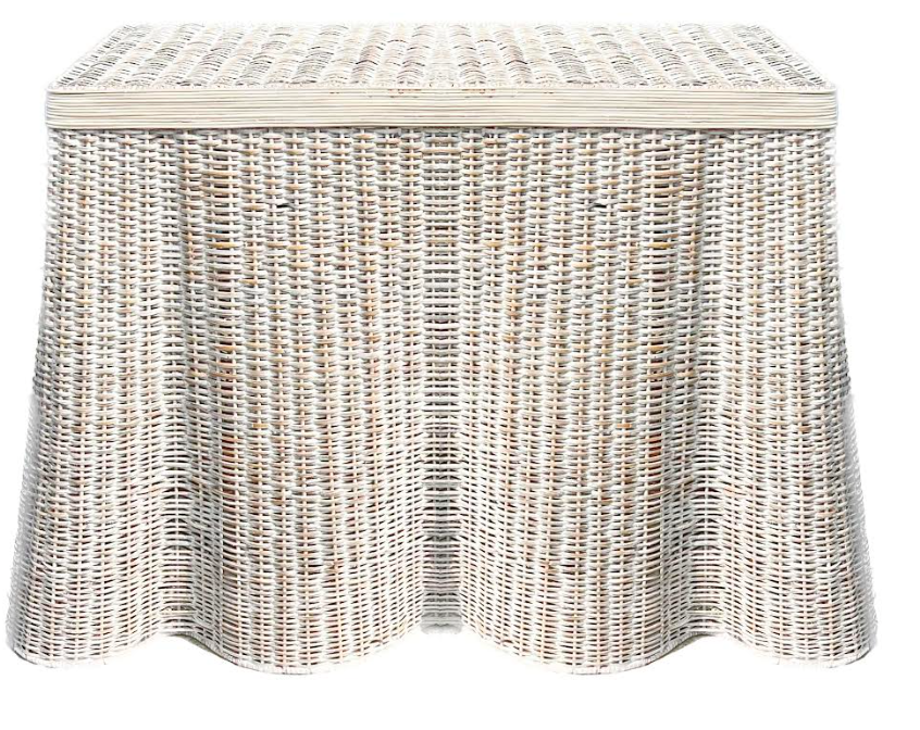White Wash Scalloped Wicker Console
