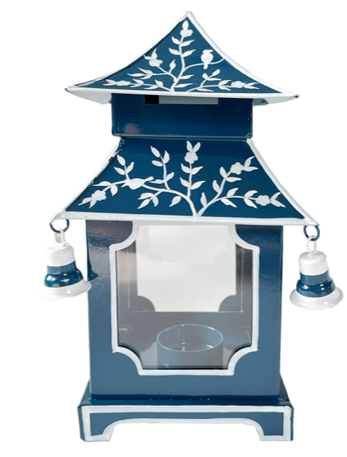 Navy & White Chinoiserie Pagoda Lantern (Various Sizes)