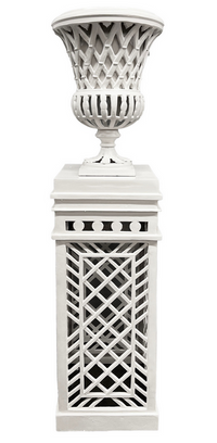 White Cast Aluminum Fretwork Urn and Pedestal