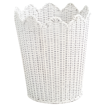 White Scalloped Wicker Wastepaper Basket & Tissue Holder