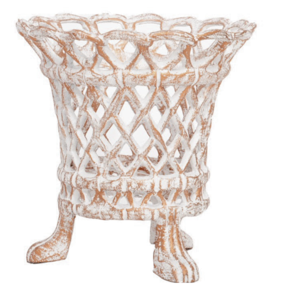 Ivory & Gold Lattice Footed Planter (2 Sizes)