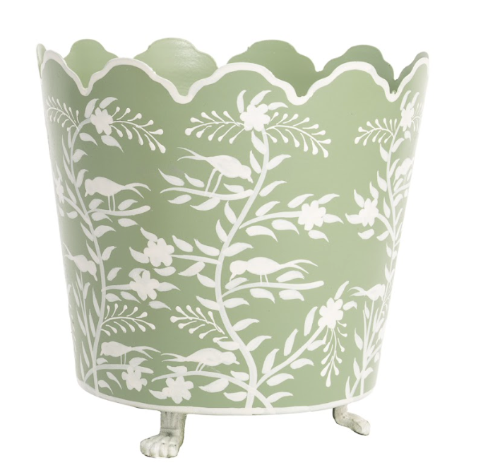Soft Green & White Scalloped Footed Planter (Various Sizes)