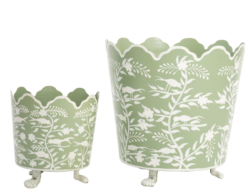 Soft Green & White Scalloped Footed Planter (Various Sizes)