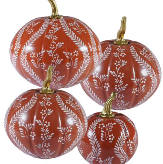 Rusty Red Pumpkin with White Floral and Vine (various sizes)
