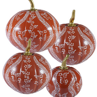 Rusty Red Pumpkin with White Floral and Vine (various sizes)
