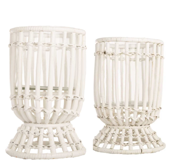 White Bamboo Wicker Hurricane  (Various Sizes)