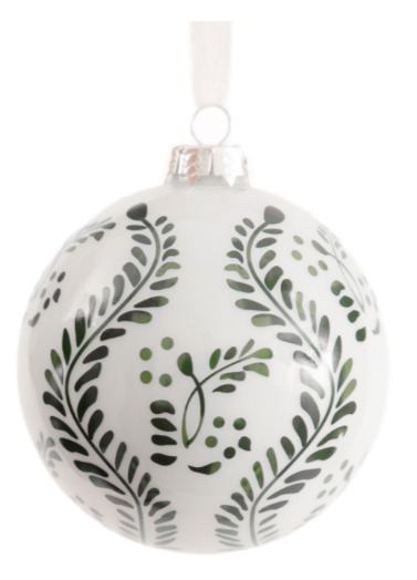 Green Vertical Leaf Ball Ornament