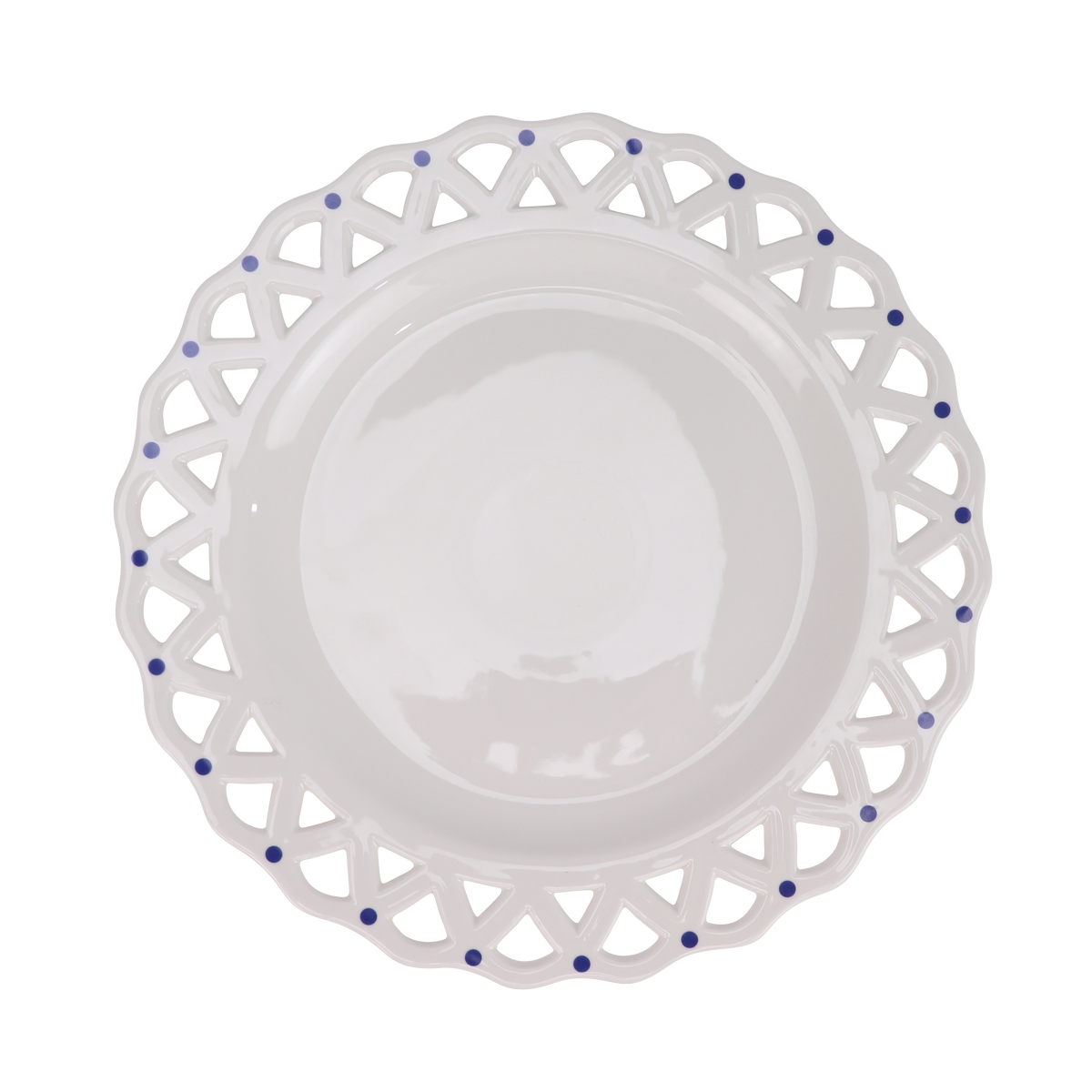 White Pierced Scalloped Charger with Blue Dots