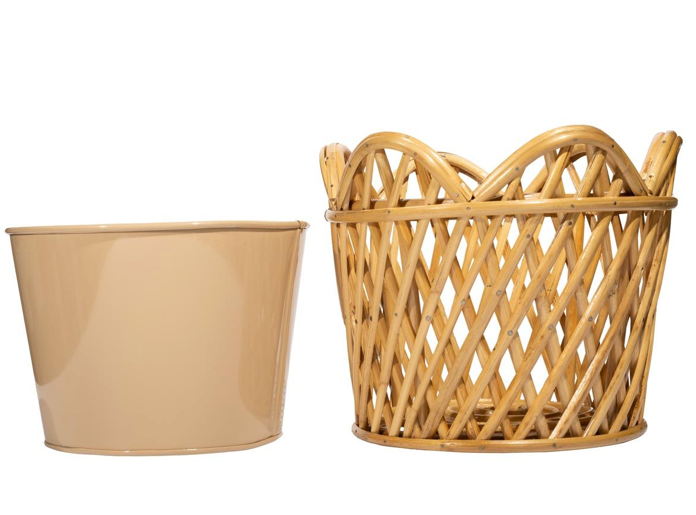 Natural Round Scalloped Lattice Rattan Planter (Various Sizes)