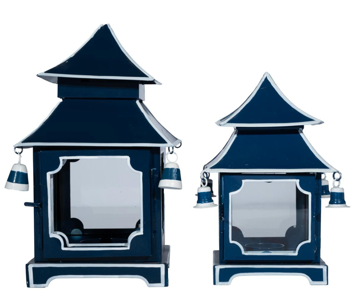 Navy & White Trim Pagoda Lantern
