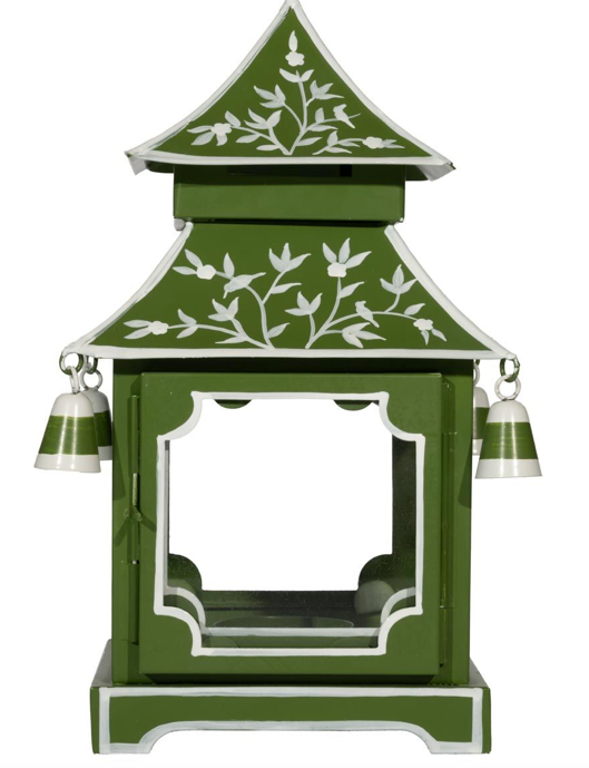 Moss Green & White Vine Pagoda Lantern (Various Sizes)