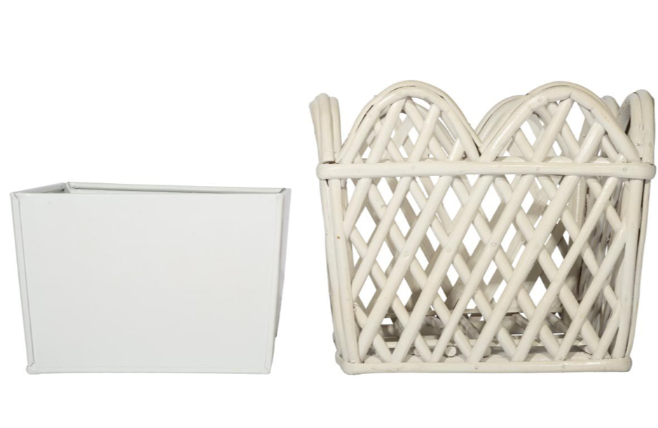 White Square Scalloped Lattice Rattan Planter (Various Sizes)
