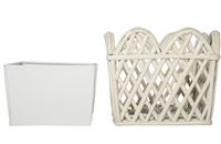 White Square Scalloped Lattice Rattan Planter (Various Sizes)