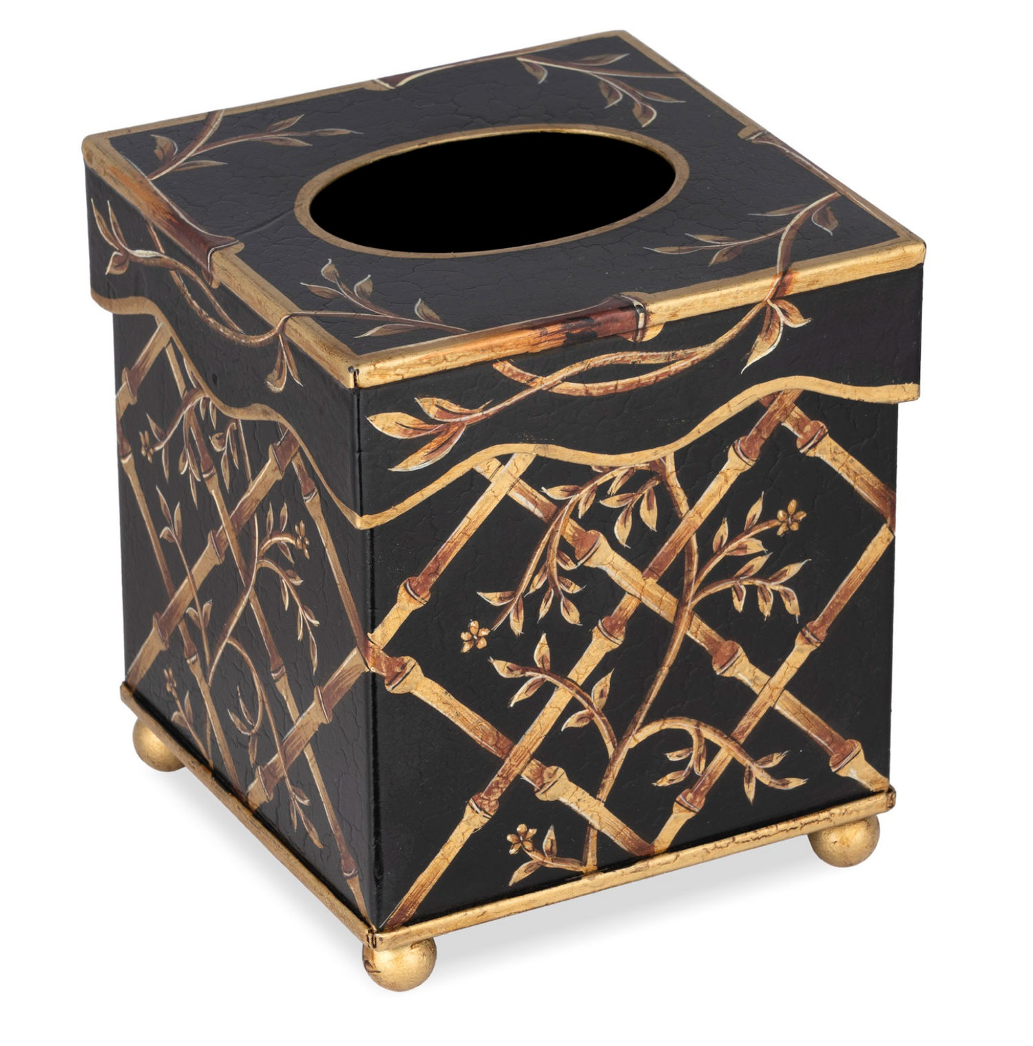 Black Bamboo & Floral Tissue Holder & Wastepaper Basket