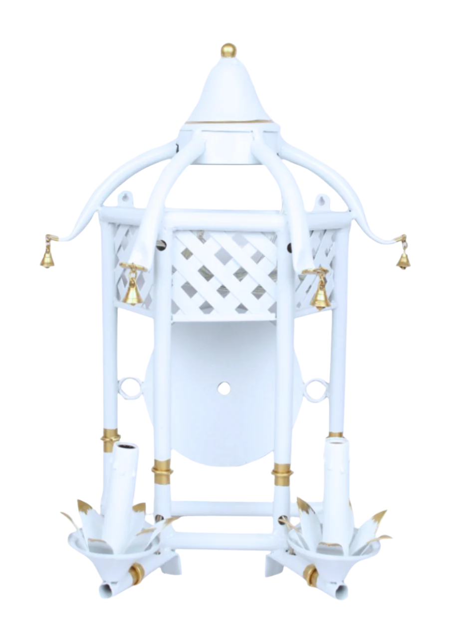 Pale Blue & Gold Lattice Pagoda Sconce