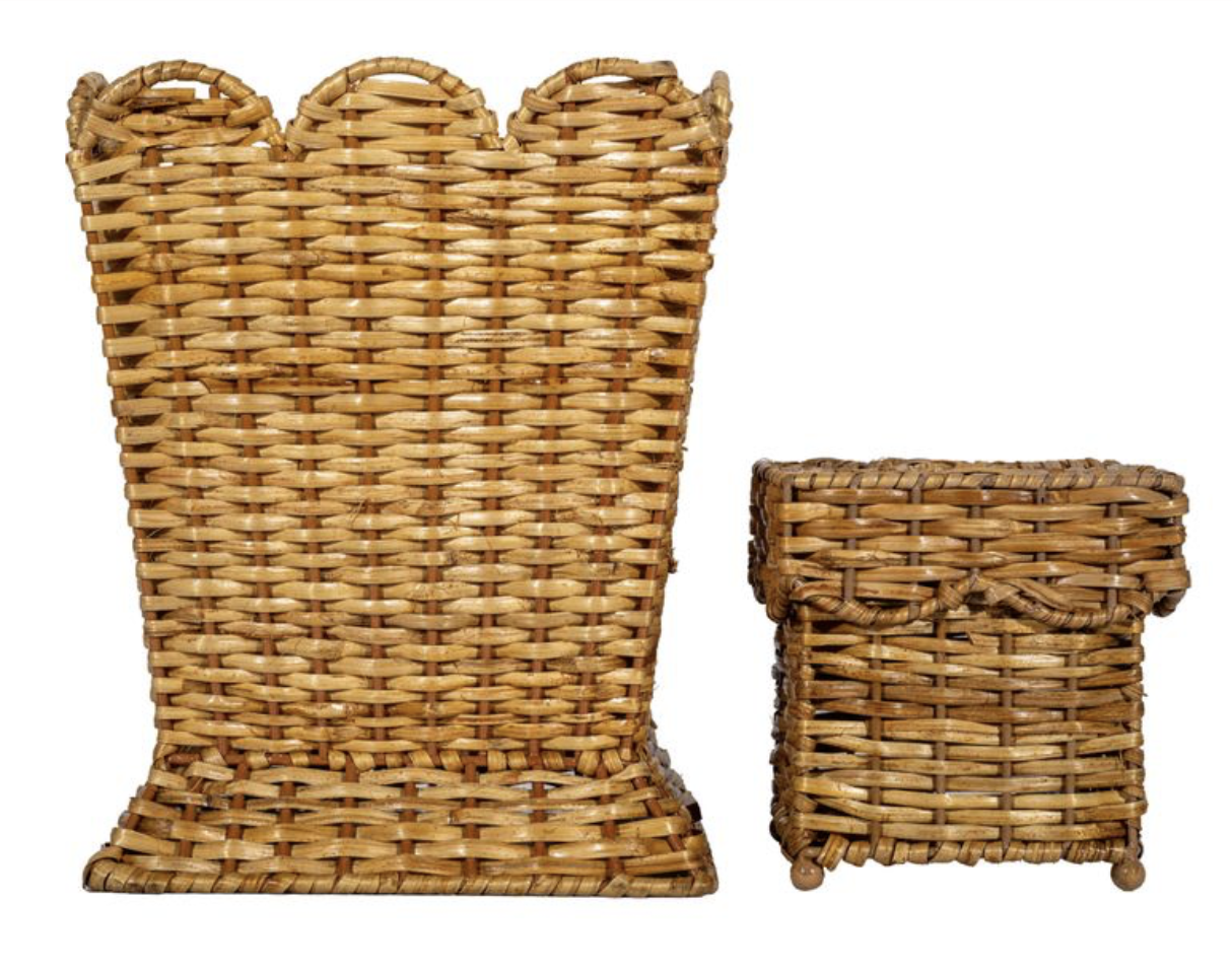 Square Scalloped Wicker Wastepaper Basket & Tissue Holder