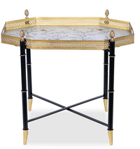 Pewter Octagon Tray with Black Table