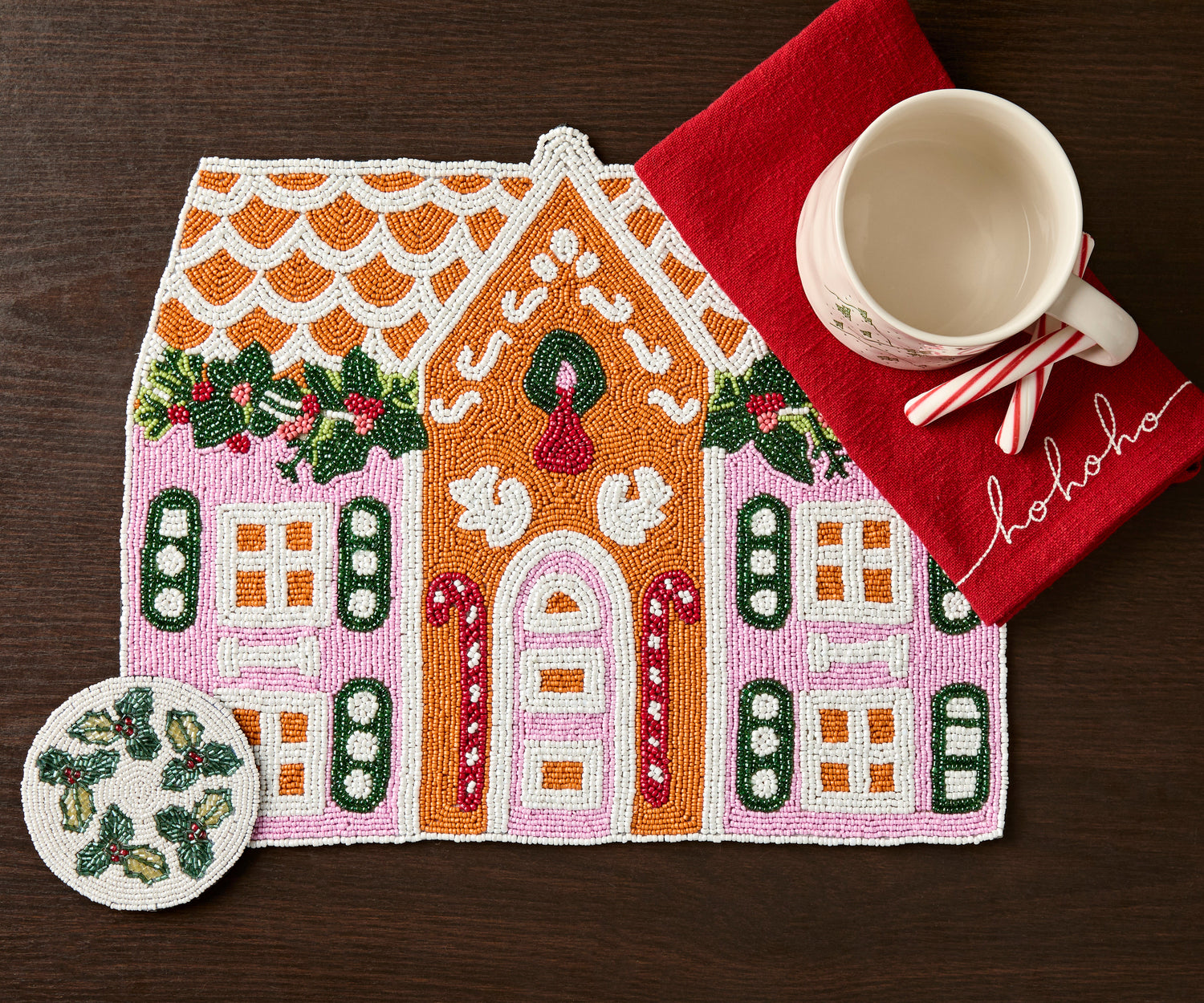 Handcrafted Gingerbread House Beaded Placemat - Single