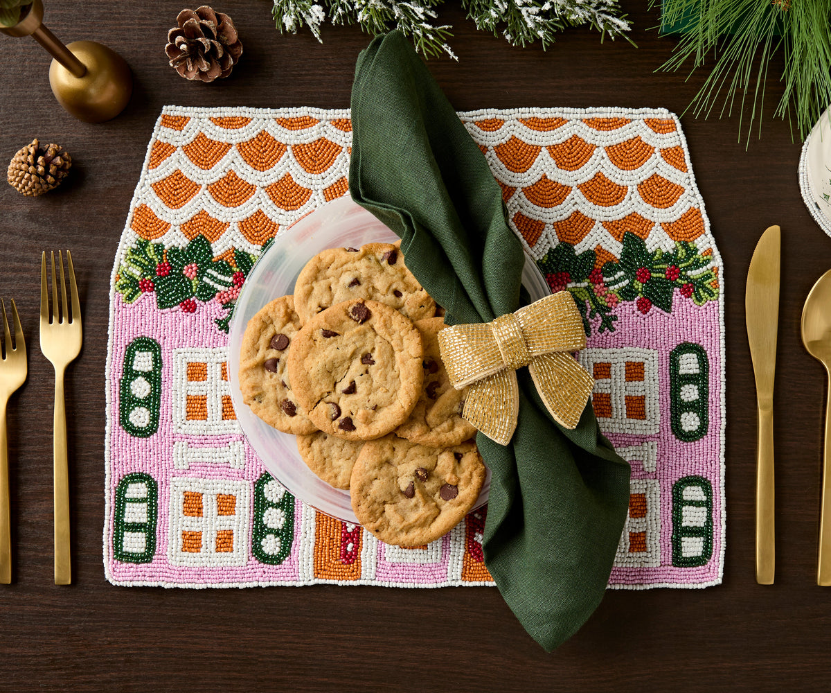 Handcrafted Gingerbread House Beaded Placemat - Single
