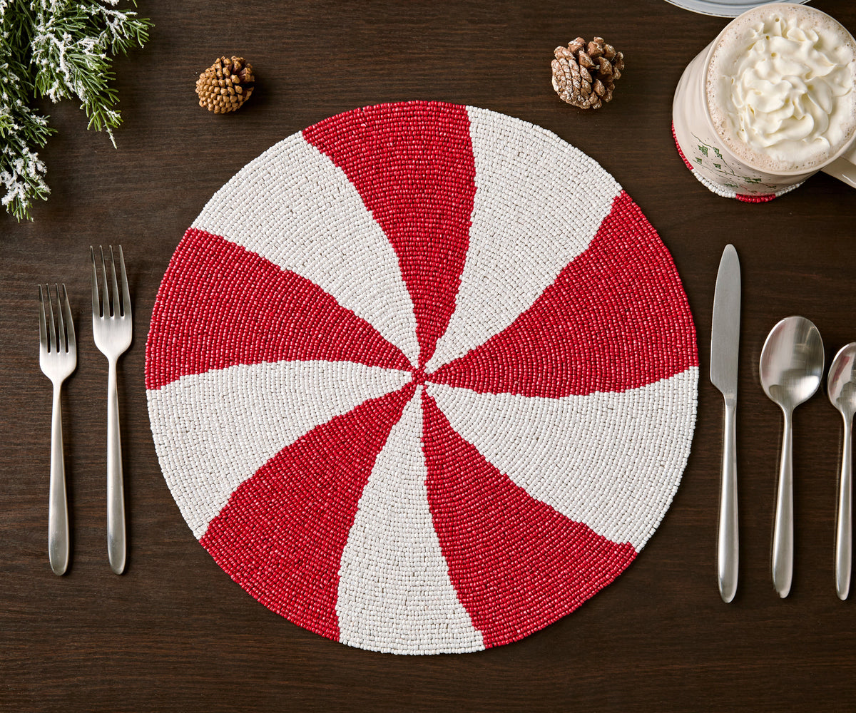 Handmade Beaded Candy Cane Placemat - Single