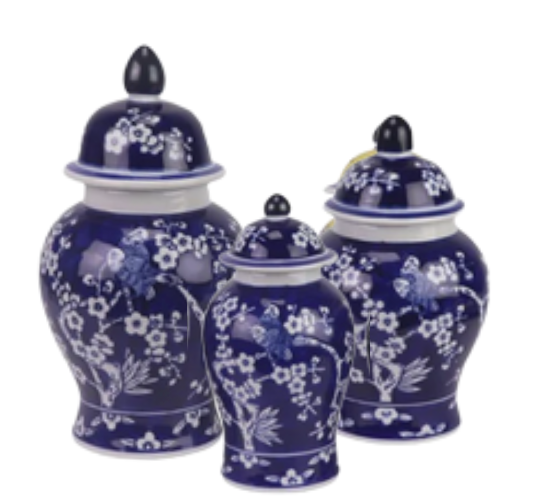 Set of 3 Navy Cherry Blossom Food Safe Jars