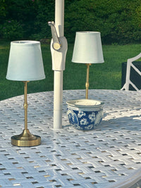 Antique Gold Metal Mini Rechargeable Lamp with Soft Blue Shade