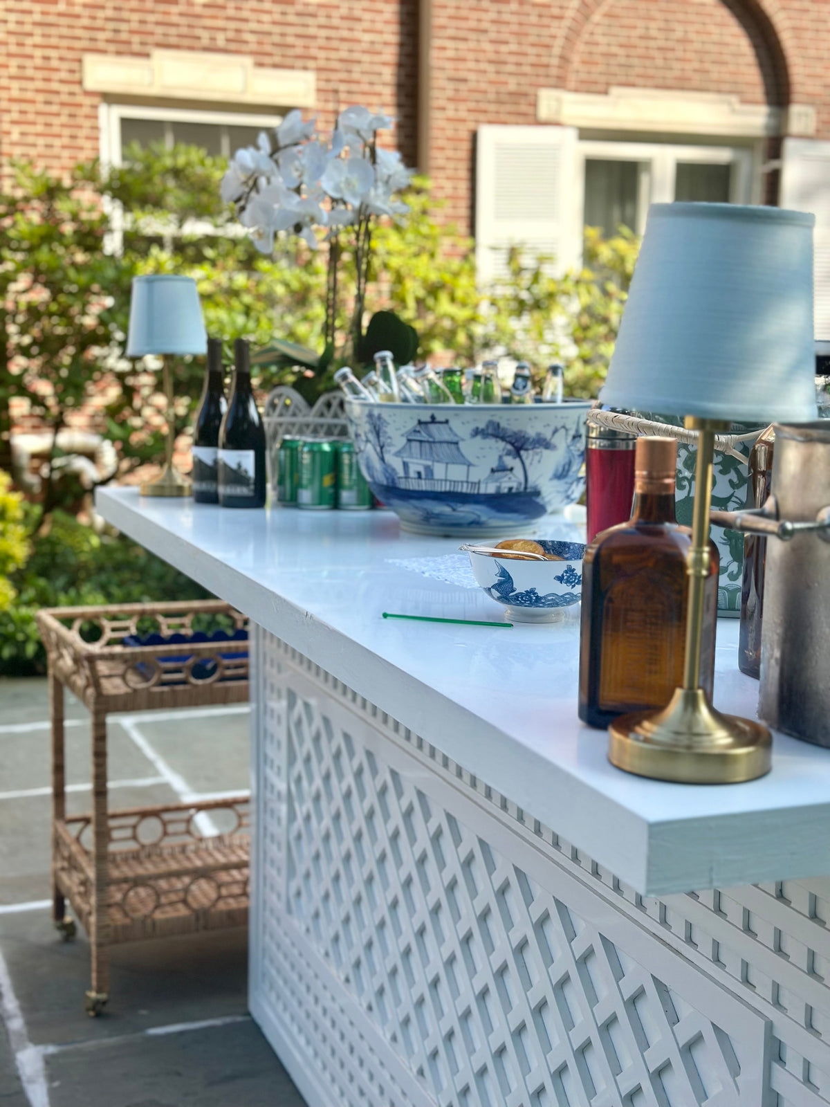 Antique Gold Metal Mini Rechargeable Lamp with Soft Blue Shade