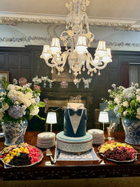 Antique Gold Metal Mini Rechargeable Lamp with Soft Blue Shade