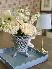 Antique Gold Metal Mini Rechargeable Lamp with Soft Blue Shade