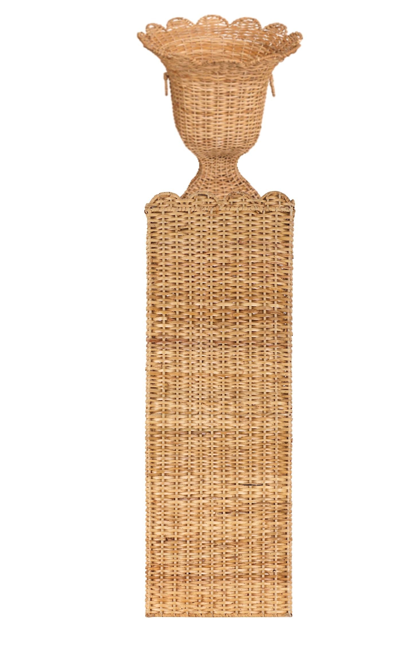 Square Scalloped Trim Wicker Urn and Pedestal (3 Options)