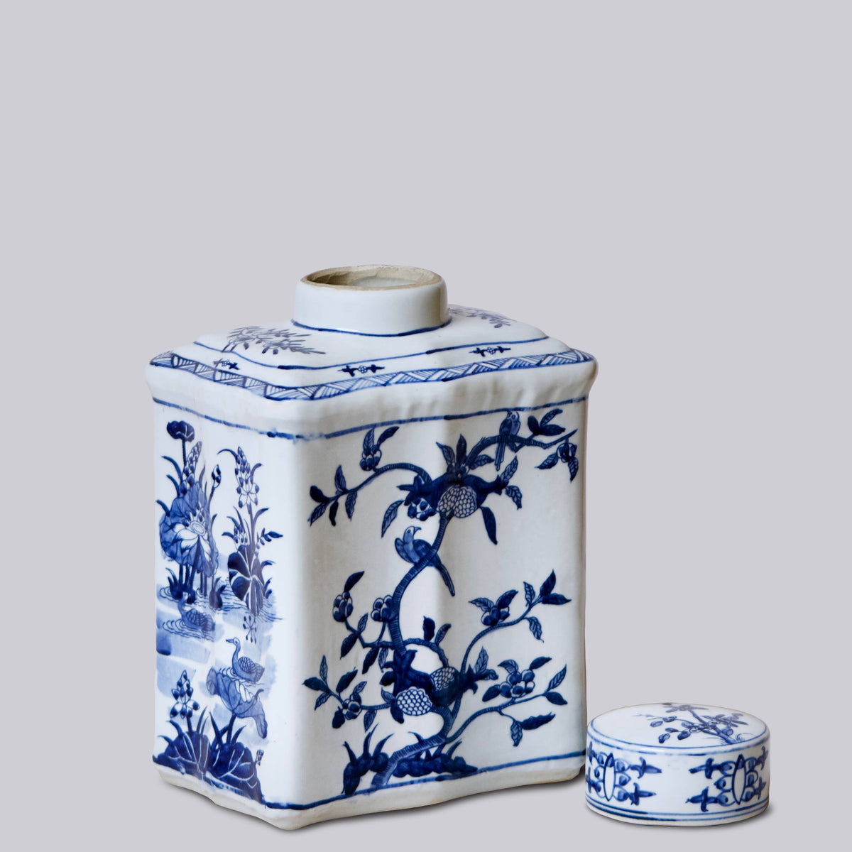 Bird and Flower Blue and White Porcelain Caddy Jar
