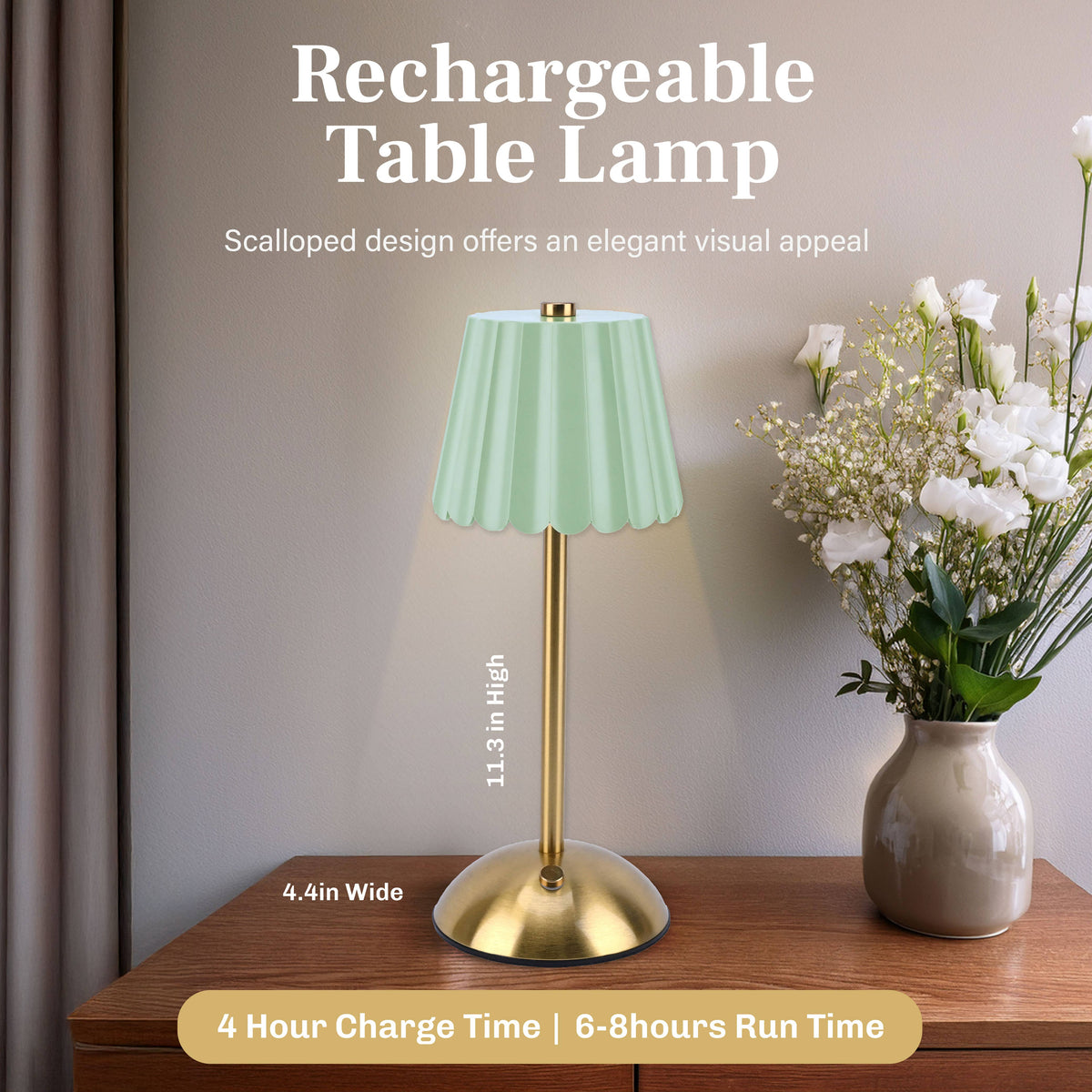 Scalloped Rechargeable Table Lamp – Mint Green