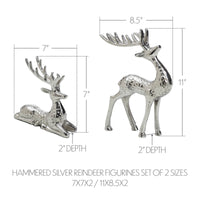 Hammered Silver Reindeer Figurines Set of 2
